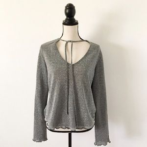 Brandy Melville silver black sparkle tie top